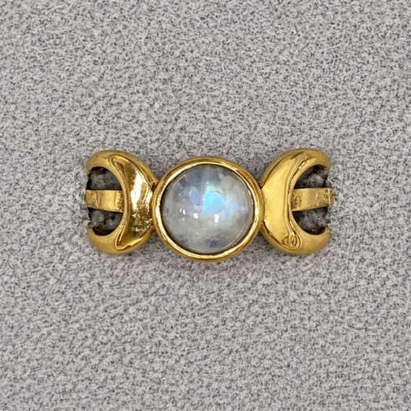 Bronze Ladies' Ring – Triple Moon Band with Genuine Stone