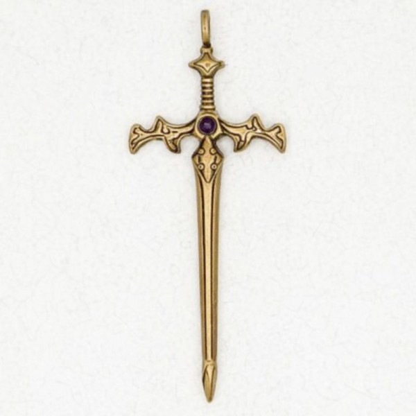 Celtic Bronze Pendant Necklace - Excalibur with Genuine Accent Stone
