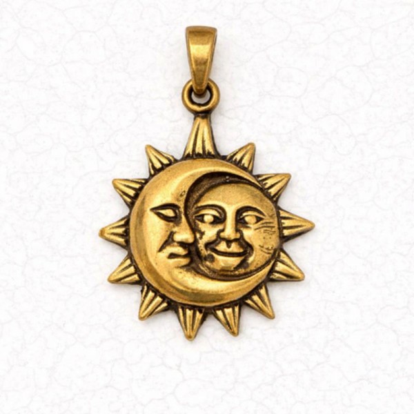Bronze Celestial Pendant Necklace – Sun & Moon