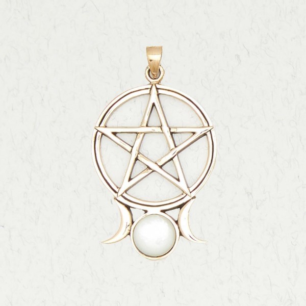 Triple Moon Pentacle with Mother of Pearl Inlay