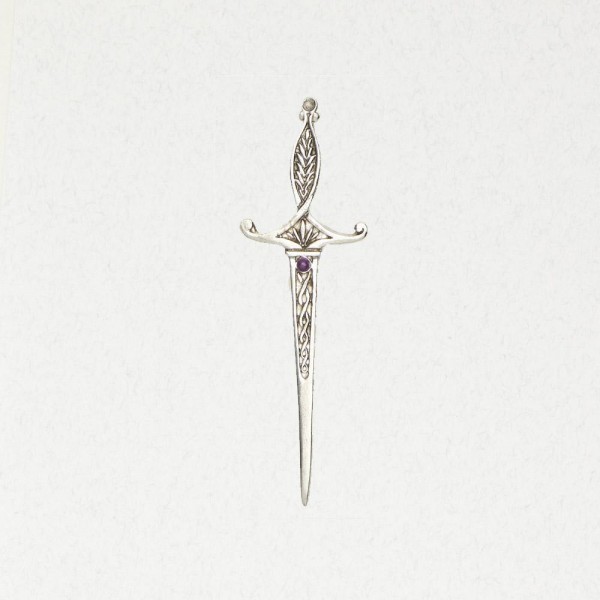 Celtic Pewter Pendant Necklace - Excalibur with Accent Stone