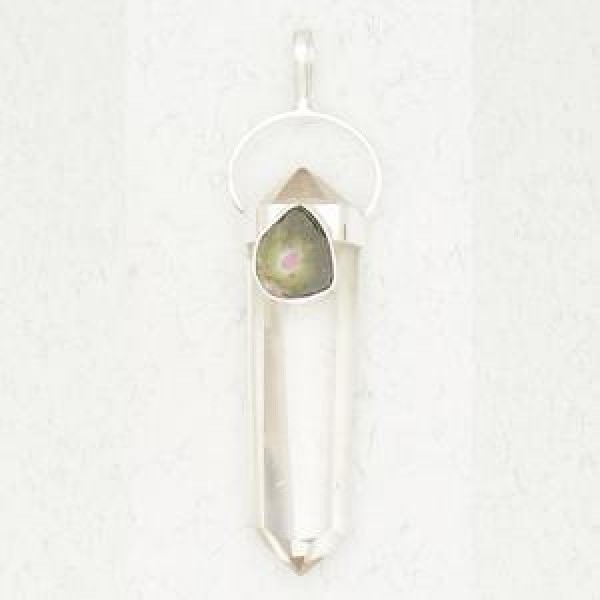 Quartz Pendant with Sliced Water Tourmaline Accent Stone