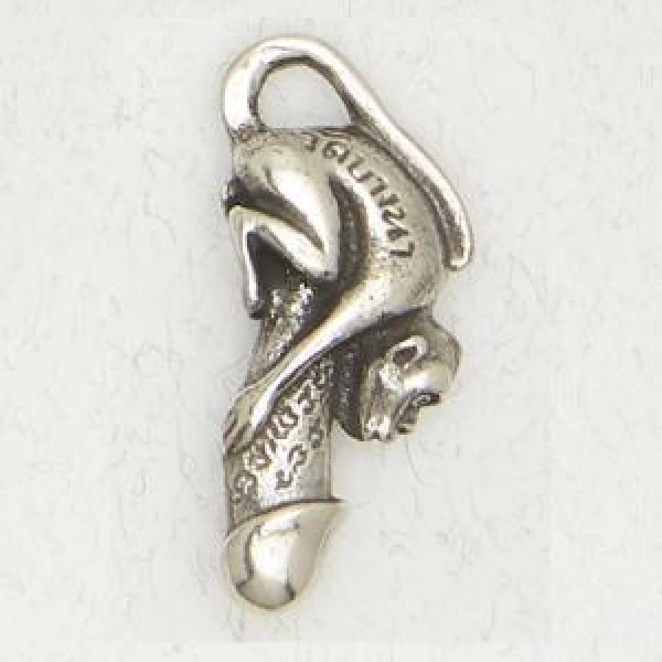 Buddhist Pewter Pendant Necklace - Phallic Amulet