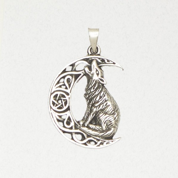Wicca Pewter Necklace Pendant - Pentacle of the Howling Wolf
