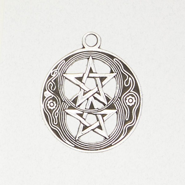 Wicca Pewter Necklace Pendant - Double Pentacle