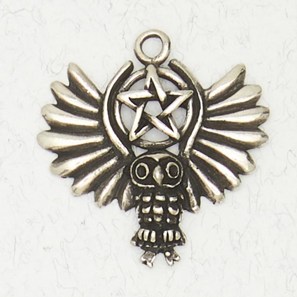 Wicca Pewter Necklace Pendant - Pentacle of the Owl
