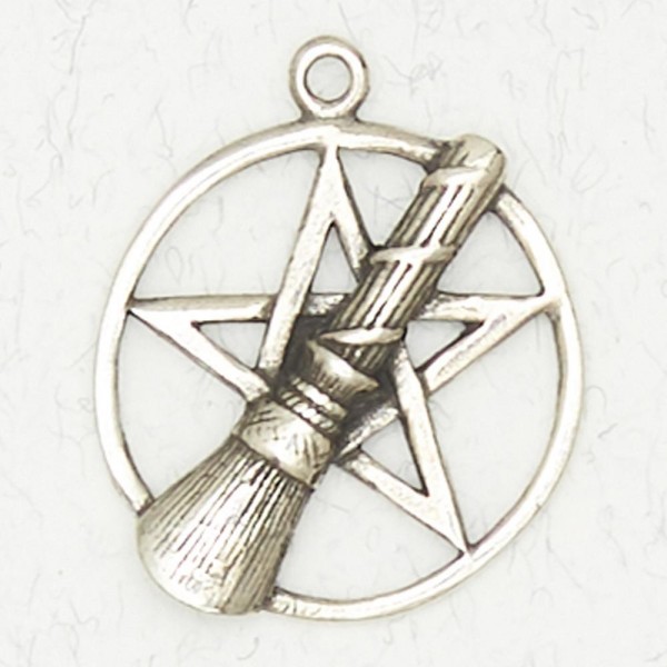 Wicca Pewter Necklace Pendant - The Witches’ Broom