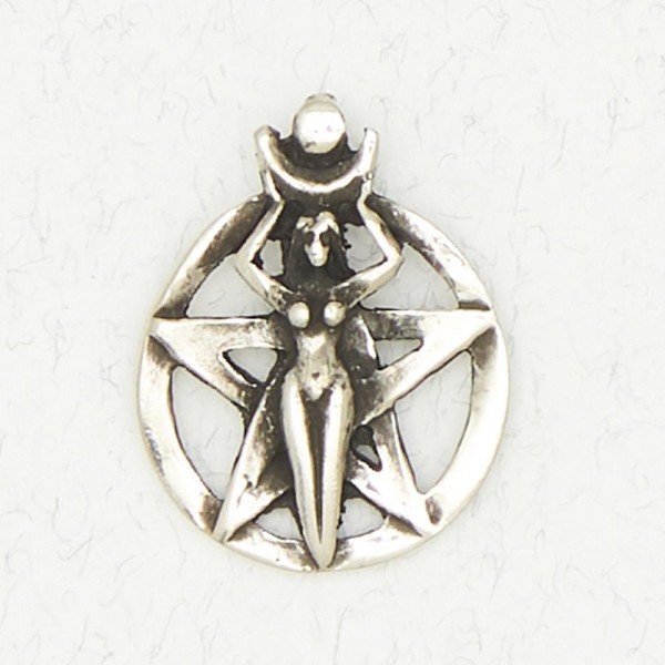 Wicca Pewter Necklace Pendant - Pentacle of the Goddess