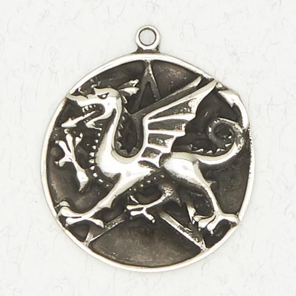 Wicca Pewter Necklace Pendant - Pentacle of the Dragon