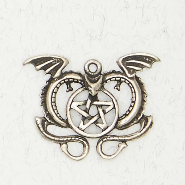 Wicca Pewter Necklace Pendant - Pentacle of the Dragon