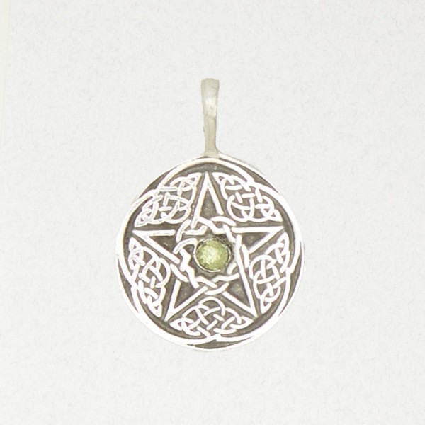 Wicca Pewter Necklace Pendant - Pentacle w/ Accent Cabochon