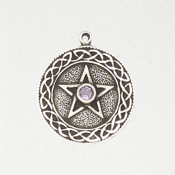 Wicca Pewter Necklace Pendant - Pentacle with Accent Stone