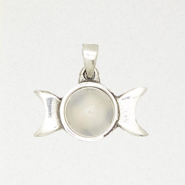 Wicca Pewter Necklace Pendant - Triple Moon Pentacle with Accent Stone