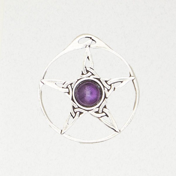 Wicca Pewter Necklace Pendant - Pentacle with Accent Cabochon